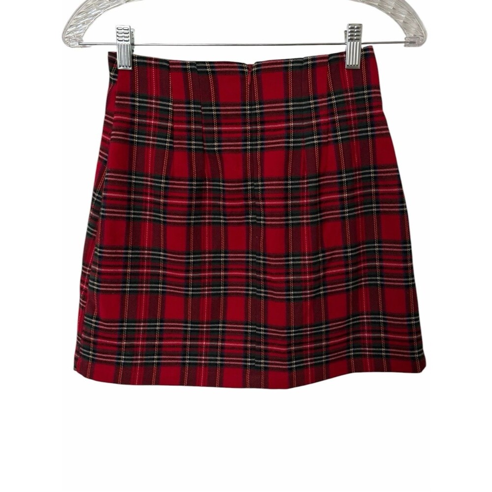 J Galt Red Tartan Plaid Skirt Womens Size XS Slit Zip Soft Preppy Schoolgirl